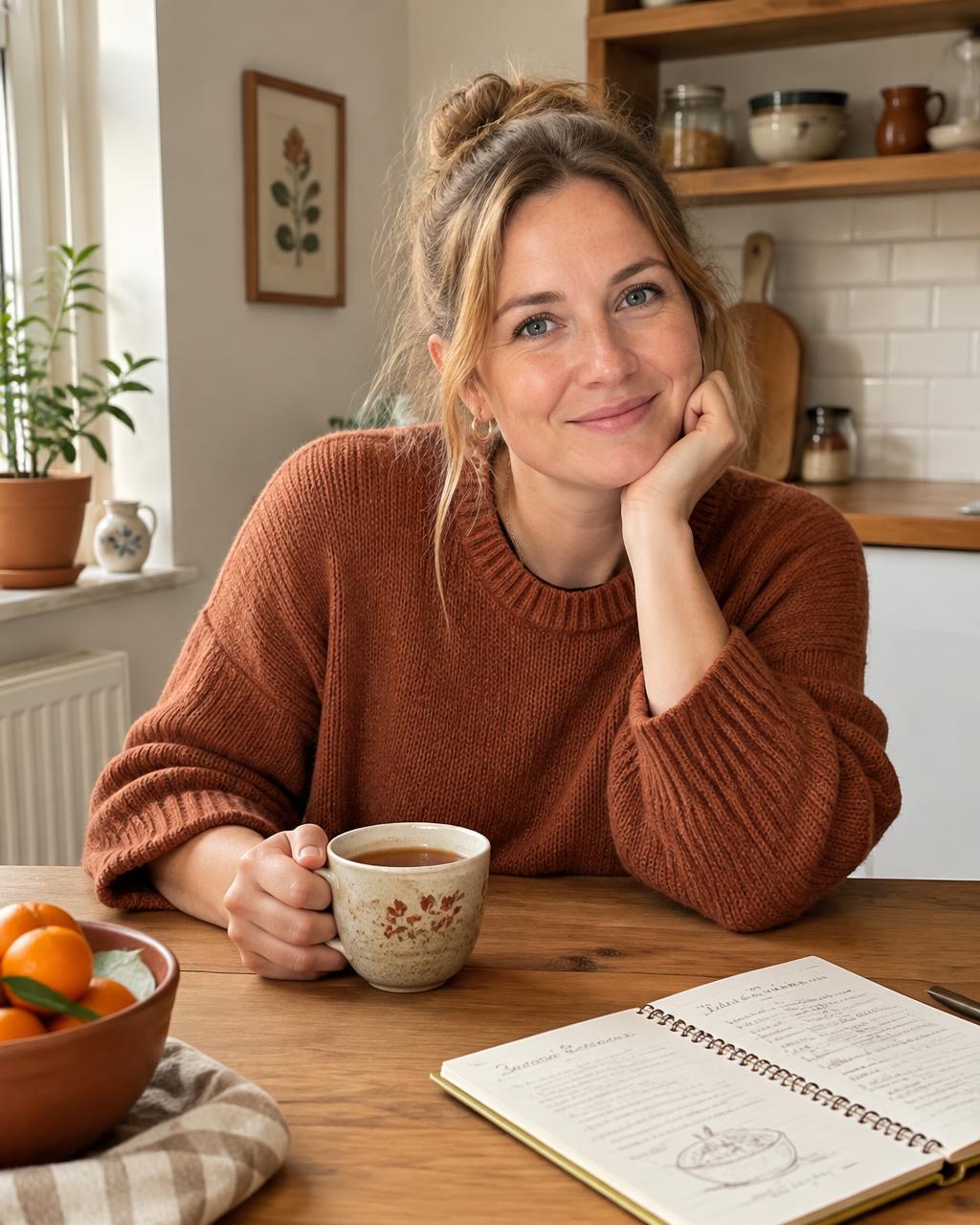 Sanne aan haar keukentafel